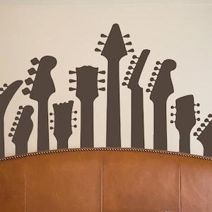 Guitar Neck Shapes Wall Decal - Iconic Guitar Silhouettes Wall Art - Musician Inspired Bedroom Decor - Removable Wall Sticker