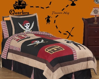 Personalized Pirate Quarters Ship  Treasure Map boy's room vinyl letters decal