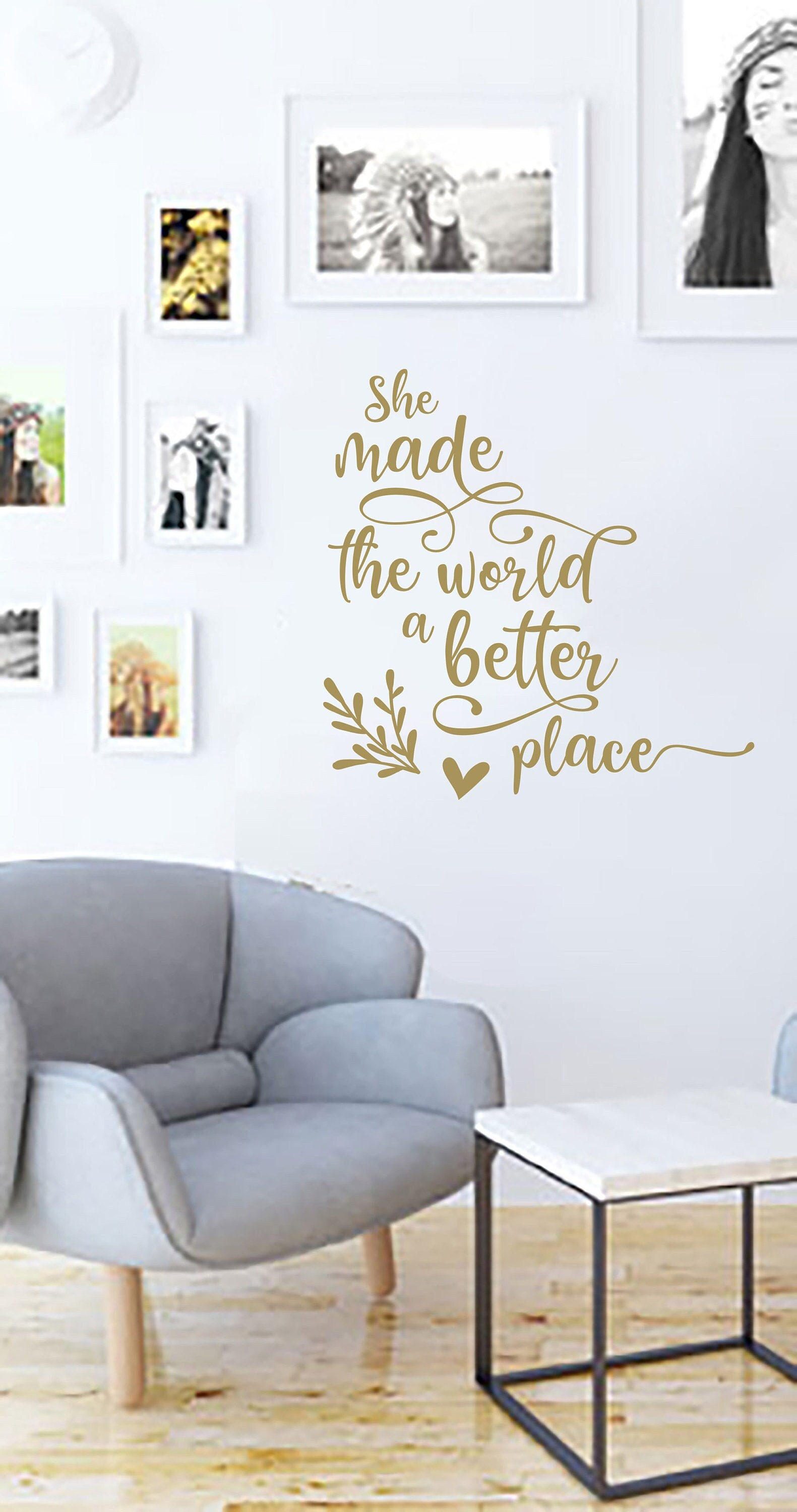 In Loving Memory Wall Decal - "She Made the World a Better Place" Tribute Sticker - Removable Home Decor