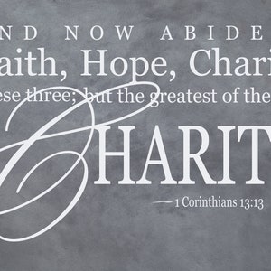 Inspirational Wall Decal 1 Corinthians 13 for Home, Church & Spiritual Spaces - Biblical Quote Decor - Faith Hope Charity - Removable