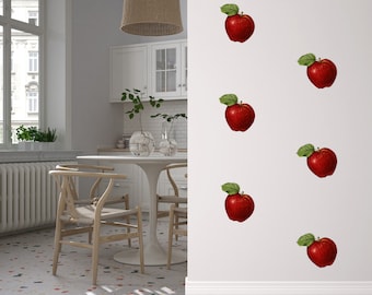 Realistic Apple Wall Decal Set - Crisp Harvest - Removable, Repositionable, Reusable - Faux Wallpaper