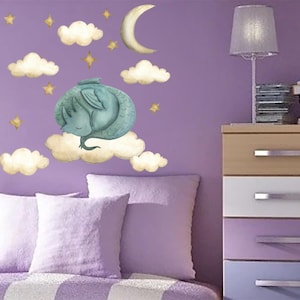 Mystic Dragons Wall Decal Set - Large Vinyl Wall Stickers - Removable, Repositionable, Reusable - Watercolor Styling