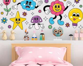 Retro Groove - 60's and 70's Inspired Wall Decal Set - Fabric or Vinyl - Repositionable, Removable, Reusable