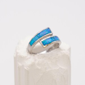 Sterling Silver Blue Opal Ring – Adjustable Open Band Boho Jewelry