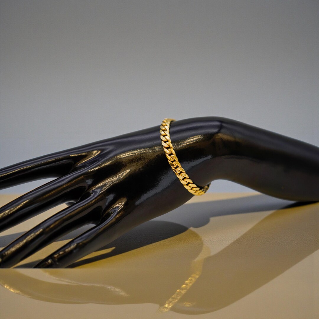 14K Solid Gold Cuban Link Bracelet – Solid Green Gold Panzer Chain ...