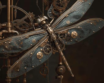 Steampunk Dragonfly Vol. 1, 24 High-Res Digital Art JPGs, Dragonfly Commercial License, POD, Cards, Invitations, Decors, Arts & Crafts