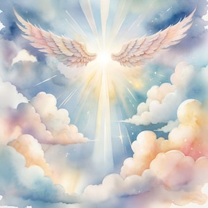 Nuages et lumière céleste, 12 fichiers JPG aquarelle haute résolution, clipart sous licence commerciale, POD, cartes, invitations, décorations, travaux manuels créatifs en papier