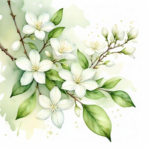 Geurige jasmijn, 12 high-res aquarel jpg's, commerciële licentie clipart, POD, kaarten, uitnodigingen, decoraties, papierkunst en ambacht