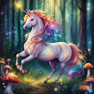 Unicorno incantato, 12 JPG ad acquerello ad alta risoluzione, Clipart con licenza commerciale, POD, biglietti, decorazioni, arti e mestieri di carta, diari spazzatura