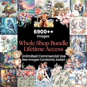 Whole Shop Bundle Lifetime Access of Current and Future Listing, Unlimited Use Commercial License Clipart, Images, and Seamless Patterns
