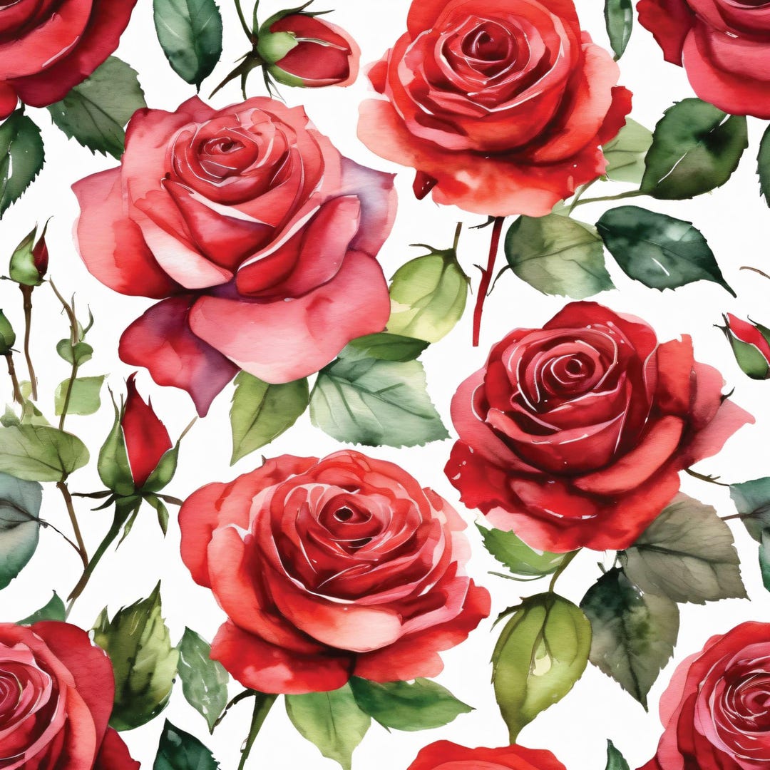 Pink and Red Roses Digital Paper Vol. 1, 24 High-res Watercolor Jpgs ...