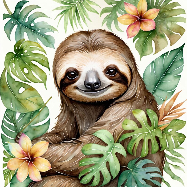 Sloth Journal Slow and Solitary Sloth, 12 High-res Watercolor Jpgs, Commercial ...