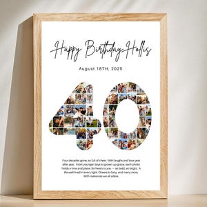 40th Birthday Photo Collage Personalized 40th Birthday Photo Collage Family Gift Number Collage Gift for Him Gift for Her 40 Collage Gift