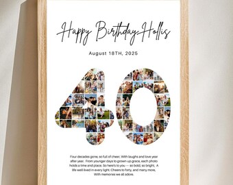 Collage fotografico personalizzato per il 40° compleanno con poesia da scaricare in formato digitale
