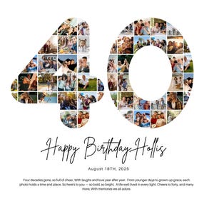 40th Birthday Photo Collage Personalized 40th Birthday Photo Collage Family Gift Number Collage Gift for Him Gift for Her 40 Collage Gift
