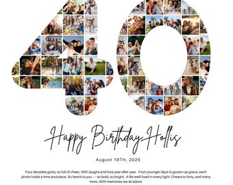 Collage fotografico personalizzato per il 40° compleanno con poesia da scaricare in formato digitale