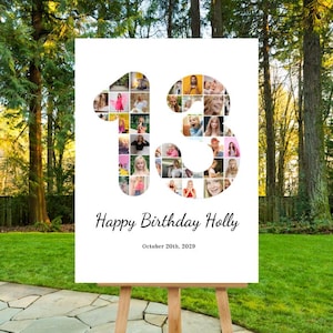 13th Birthday Photo Collage Template 13th Birthday Welcome Sign Gender Neutral 13th Birthday Photo Milestone Sign Look Whos 13 Canva Edit