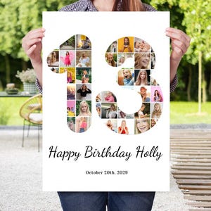 13th Birthday Photo Collage Template 13th Birthday Welcome Sign Gender Neutral 13th Birthday Photo Milestone Sign Look Whos 13 Canva Edit