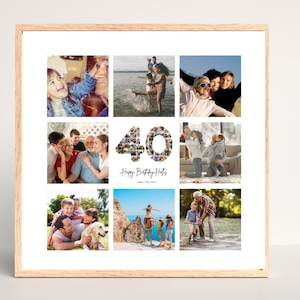 40th Birthday Photo Collage Personalized 40th Birthday Photo Collage Family Gift Number Collage Gift for Him Gift for Her 40 Collage Gift