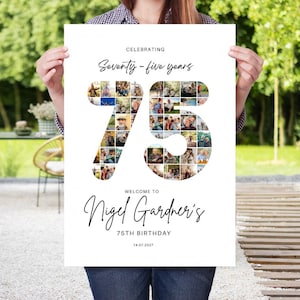 75th Birthday Welcome Sign Look Whos 75 Sign 75th Birthday Poster 75th Birthday Photo Collage Template Celebrating 75 Years Party Welcome