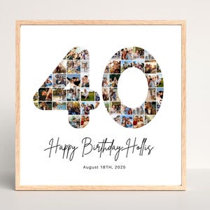 40th Birthday Photo Collage Personalized 40th Birthday Photo Collage Family Gift Number Collage Gift for Him Gift for Her 40 Collage Gift