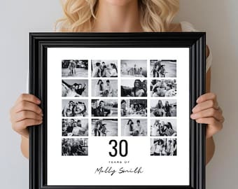 Personalized 30th Birthday Photo Collage Gift Canva Template Digital Download