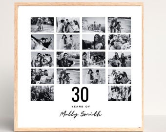 Personalized 30th Birthday Photo Collage Gift Canva Template Digital Download