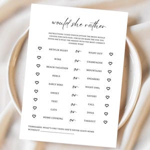 Would She Rather Bridal Shower Game Would Bride Rather Who Knows The Bride Best Would She Rather Card Editable Template Rather Bridal Shower