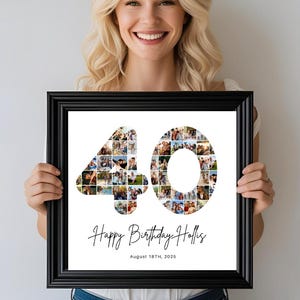 40th Birthday Photo Collage Personalized 40th Birthday Photo Collage Family Gift Number Collage Gift for Him Gift for Her 40 Collage Gift