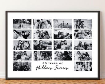 Personalized 30th Birthday Photo Collage Gift Canva Template Digital Download
