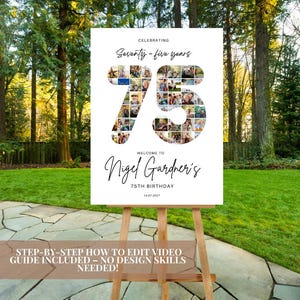 75th Birthday Welcome Sign Look Whos 75 Sign 75th Birthday Poster 75th Birthday Photo Collage Template Celebrating 75 Years Party Welcome