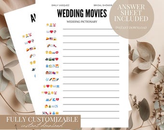 Bridal Shower Wedding Movies Emoji Pictionary Game Modern Shower Game Beautiful Design Bridal Shower printable Bridal Shower Game Template