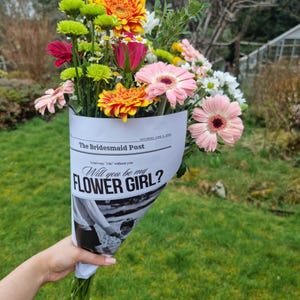 Flower Girl Proposal Newspaper  Template Flower Bouquet Gift Digital Download Canva Editable