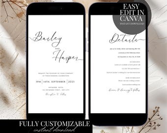 Minimalist Electronic Wedding Invitation Modern Phone Evite Digital Template