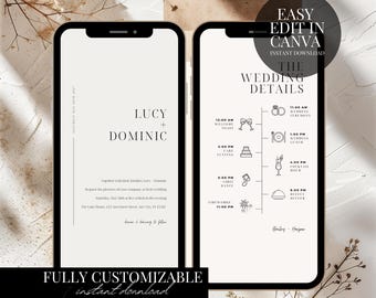 Minimalist Wedding Invitation Set Template Simple Modern Evite Digital