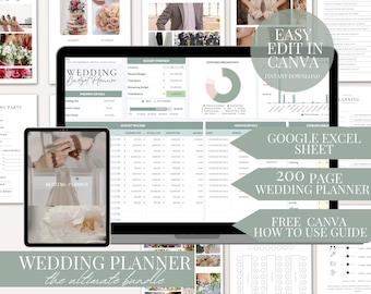 Canva Google Sheet Wedding Planner Bundle Wedding Budget Guest List Tracker Canva Wedding Planner Spreadsheet Wedding Planner Dayof Binder