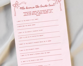 ¿Qué tan bien conoces a la novia? Juego de despedida de soltera dibujado a mano ¿Quién conoce mejor a la novia? Juego de trivia nupcial Garabatos caprichosos para despedidas de soltera