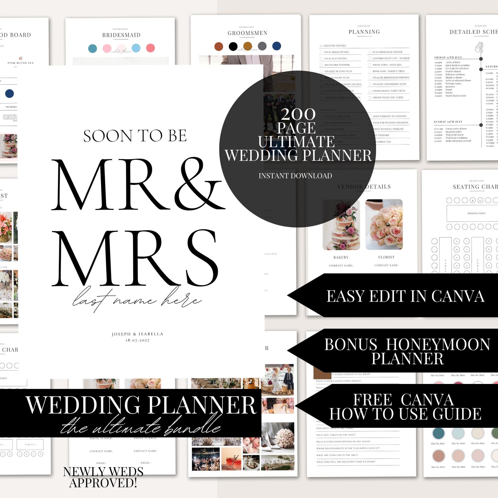 Ultimate 200 Page Wedding Day Binder Template Wedding Day Coordination Wedding Day Information Wedding Itinerary Wedding Planner Canva Edit