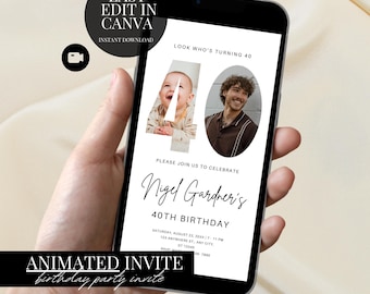 Invitación con foto para 40 cumpleaños, elegante plantilla digital de Evite