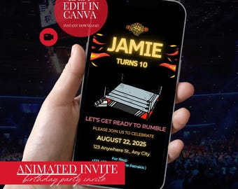 WWE Birthday Invitation Animated Wrestling Party Invite Digital Download