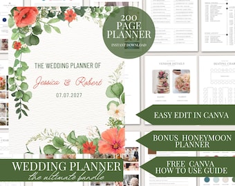 Ultimate Wedding Planner Bundle 200 Page Customizable Canva Template Digital Download