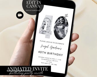 Invitación digital moderna con foto y plantilla de Evite para 40 cumpleaños