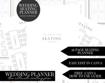 Plantilla imprimible para diagrama de asientos de mesas de boda: Planificador Canva (Descarga digital)