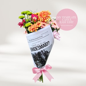 Bridesmaid Proposal Newspaper Flower Bouquet Printable Newspaper Bridesmaid Gift Maid of Honor Proposal Card Will You Be My Bridesmaid Wrap
