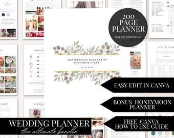 200 Page Wedding Planner Bundle Canva Template Digital Download