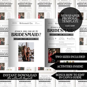 Bridesmaid Proposal Newspaper Flower Bouquet Printable Newspaper Bridesmaid Gift Maid of Honor Proposal Card Will You Be My Bridesmaid Wrap