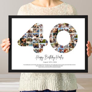 40th Birthday Photo Collage Personalized 40th Birthday Photo Collage Family Gift Number Collage Gift for Him Gift for Her 40 Collage Gift