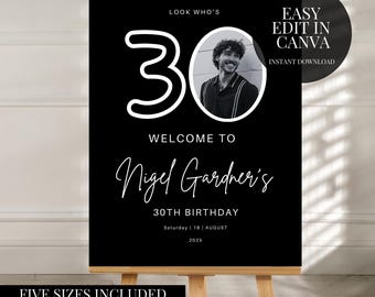 Modern 30th Birthday Welcome Sign  Look Whos 30 With Photo Canva Template