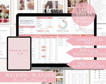 Ultimat bröllopsplanerarpaket Canva och Google Sheet Budget Gästlista Tracker Digital nedladdning