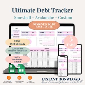 Rastreador de pago de deudas Calculadora de avalancha de bola de nieve de deudas para Hojas de Cálculo de Google Planificador sin deudas Rastreador de préstamos Pago de tarjetas de crédito Gráfico personalizado